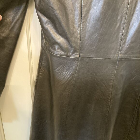 Kenneth Cole Soft Leather Knee Length M Coat Trench Goth Whimsigoth Vamp Career - Picture 7 of 16